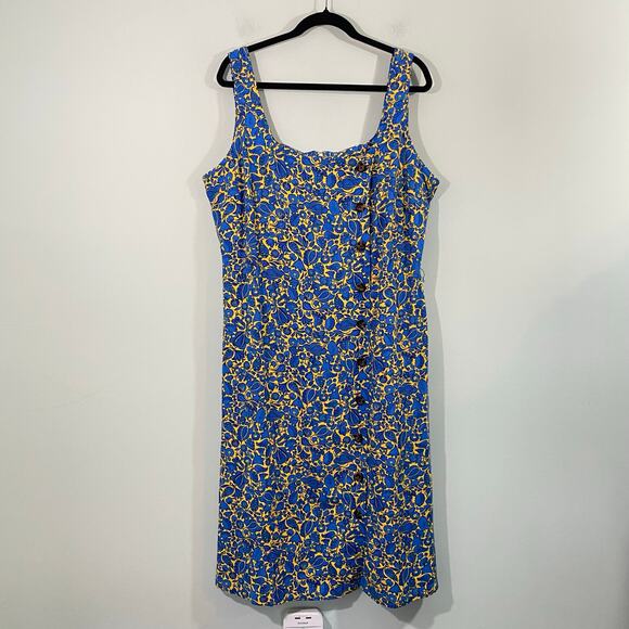Ann Taylor Floral Side Button Linen Blend Sleeveless Sheath Dress Size 18 NWT - Picture 1 of 6